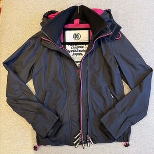 Superdry Black Jacket with Pink Zippers